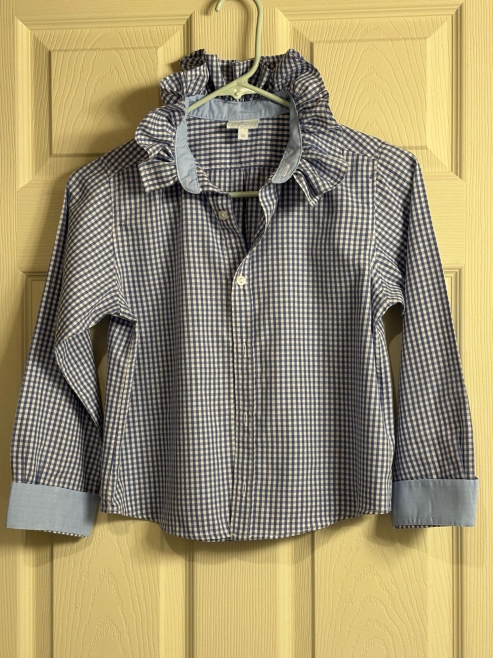 GIRLS White/Blue Gingham Ruffled Collar Shirt